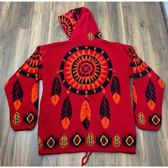 Yari Artesanias Ecuador wool dreamcatcher Aztec wool zip-up sweater hoodie, M - Picture 3 of 5